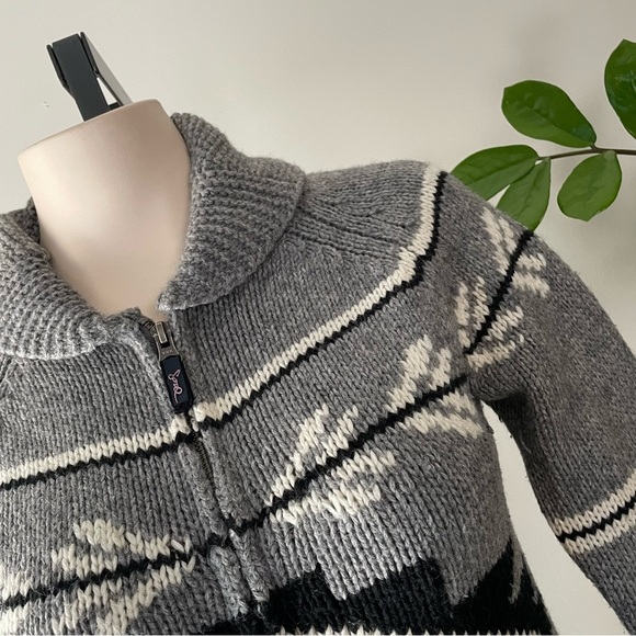 Triple Five Soul Wool Blend Cowichan Knit Aztec Cardigan Grey Black Size Small - Picture 5 of 11
